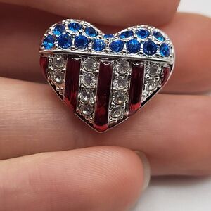 Swarowski Red White & Blue Heart Pin - Signed with a Swan